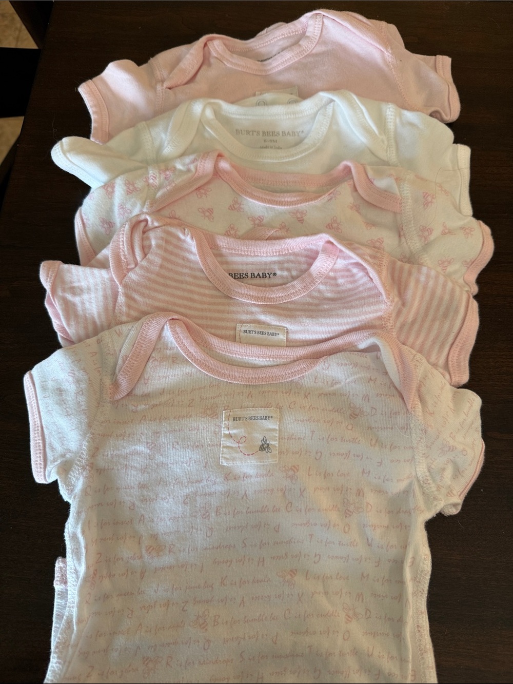 Burt's Bees Baby Pink & White Short-Sleeve Onesie Set - 5 Pack